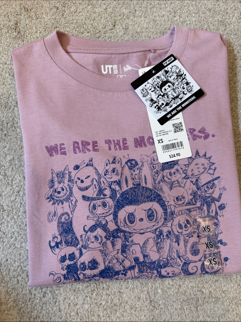 NWT Uniqlo Pink Blue Monster Print Graphic Tee.